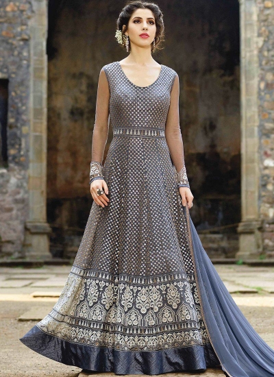 Greycolor net party wear anarkali