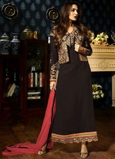 Malaika Arora khan georgette brown color party wear salwar Kameez