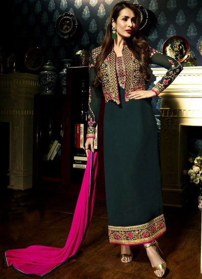 Malaika Arora khan georgette green color party wear salwar Kameez