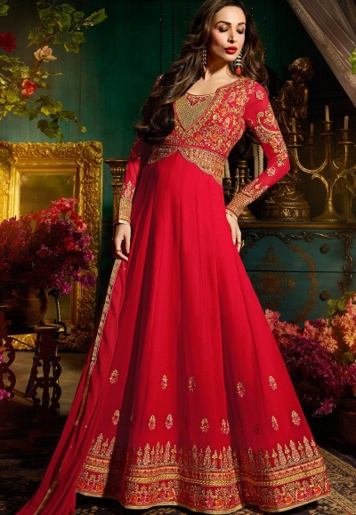 Malaika Arora khan georgette red color party wear salwar Kameez