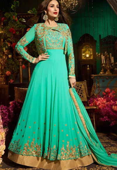 Malaika Arora khan georgette turquoise color party wear salwar Kameez