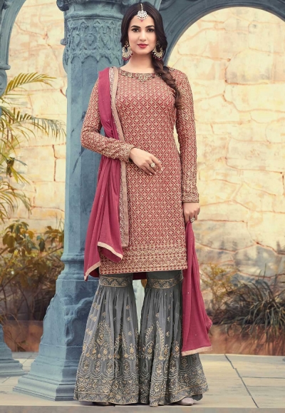 Sonal Chauhan Pink and grey sharara style suit