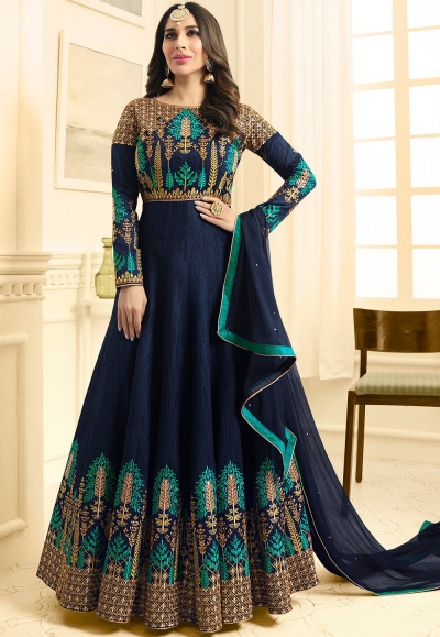 Sophie Choudry blue raw silk wedding anarkali