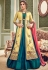 Peacock blue and mustard green koti style silk wedding anarkali suit