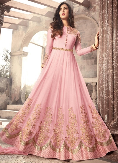 Sonal Chauhan pink color net wedding anarkali