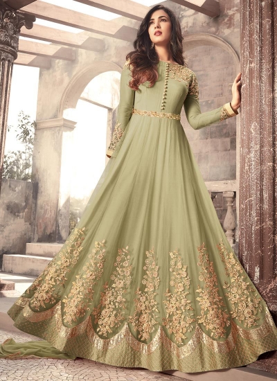 Sonal Chauhan Olive green color net wedding anarkali