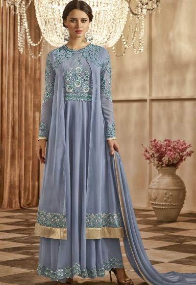 Blue color georgette party wear anarkali