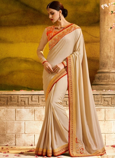 Paramount fancy fabric beige classic party saree 1167