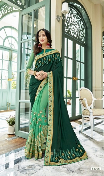 Green georgette embroidered party wear saree 88026