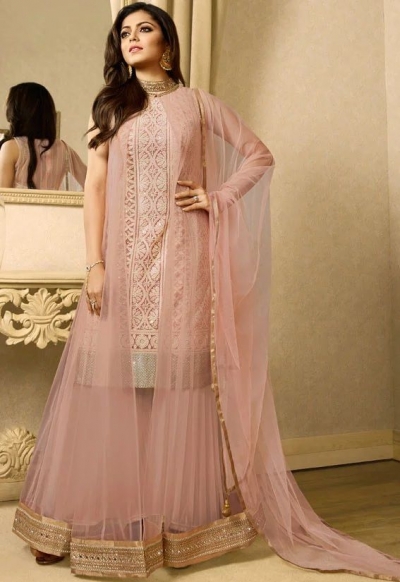 Drashti Dhami Light pink color net jacket style  party wear sharara