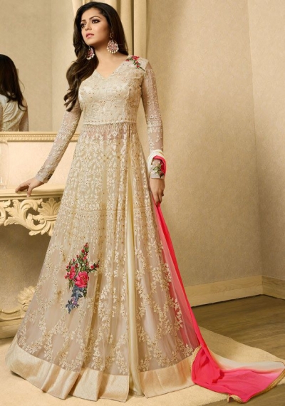 Drashti Dhami off white color net party wear lehenga kameez