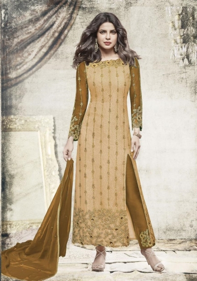 Priyanka chopra green yellow color straight cut salwar kameez