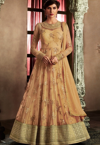 Orange net latest wedding floor touch anarkali 11059