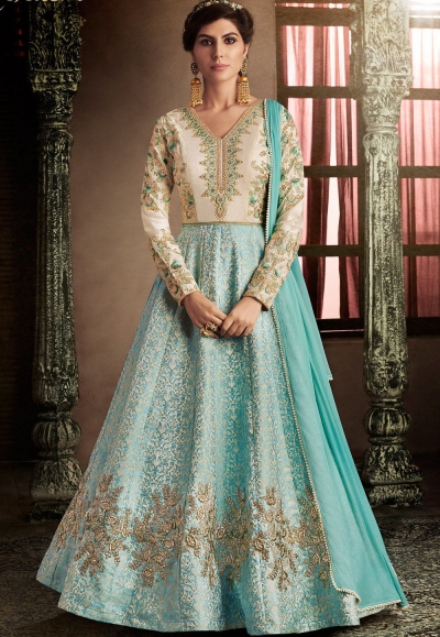 Firozi kalidar heavy work anarkali 11060