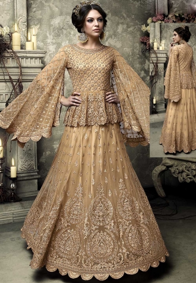 Beige net heavy work lehenga S301