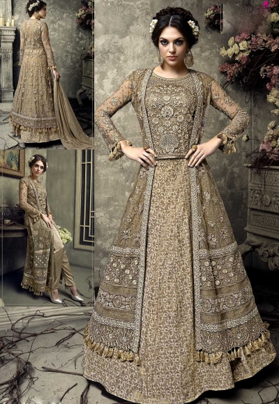 Beige color heavy work wedding lehenga kameez S306