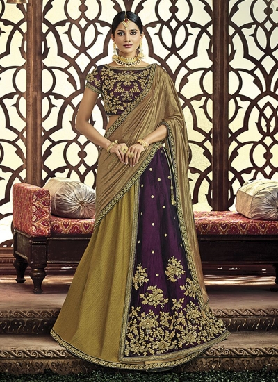 Olive green and violet dhupion wedding lehenga