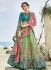 Turquoise green and pink silk wedding lehenga