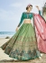 Turquoise green and pink silk wedding lehenga