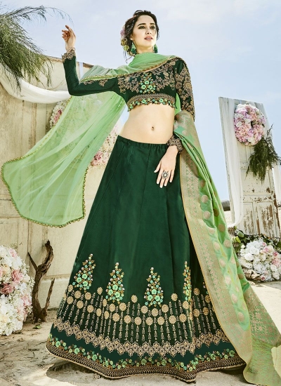 Green and light green silk weding lehenga