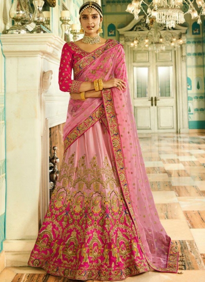 Rose pink silk wedding lehenga