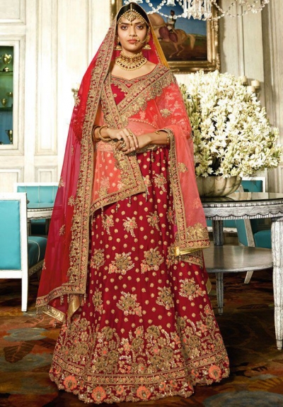 Maroon color silk bridal lehenga choli