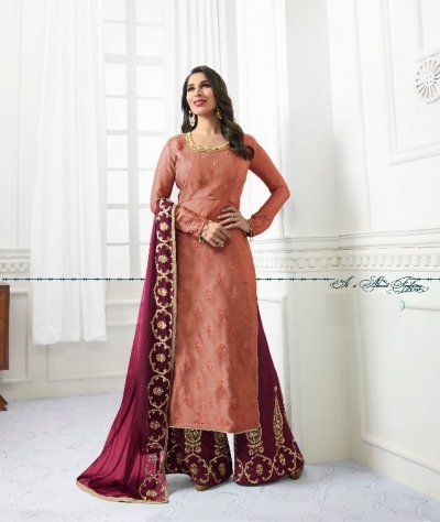 Sophie Choudry Peach and maroon color georgette designer palazzo salwar kameez