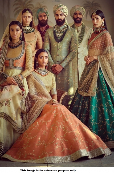 Bollywood Sabyasachi Mukherjee Inspired art silk orange lehenga