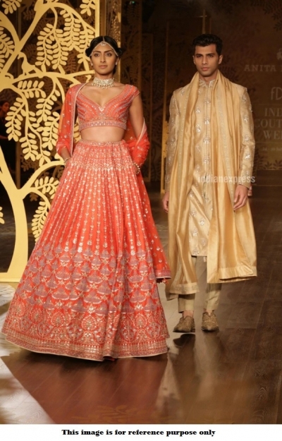 Bollywood Anita Dongre Inspired Orange Satin lehenga