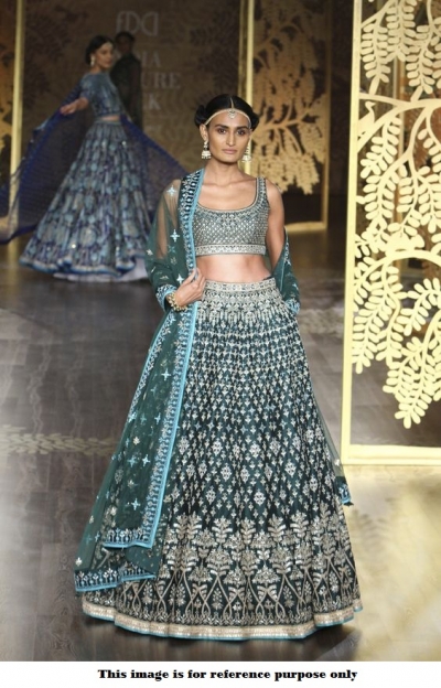 Bollywood Anita Dongre Inspired Deep Teal Green Satin lehenga