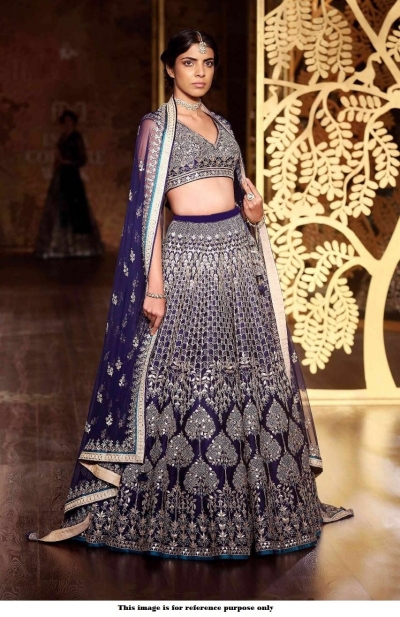 Bollywood Anita Dongre Inspired Navy blue Tafetta silk lehenga