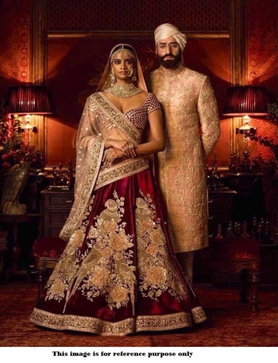 Bollywood Sabyasachi Mukherjee Inspired velvet Maroon lehenga