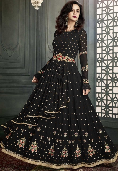 Black color georgette wedding anarkali suit