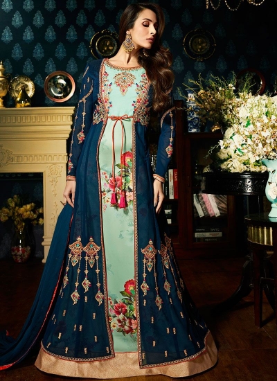 Malaika Arora khan georgette teal green wedding anarkali suit