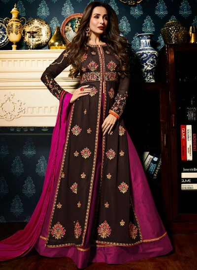 Malaika Arora khan georgette brown color wedding anarkali lehenga kameez