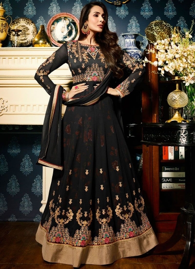 Malaika Arora khan georgette black color wedding anarkali suit
