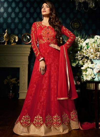 Malaika Arora khan georgette red color wedding anarkali suit
