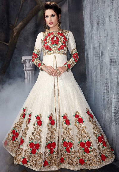 White net wedding anarkali 7011