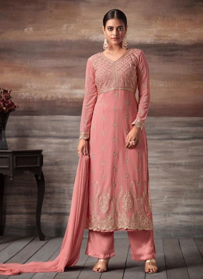 Pink color georgette straight cut salwar kameez 48005