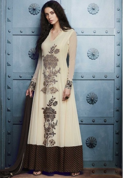 Off white brown georgette straight cut salwar 1039A