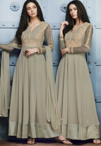 Grey georgette straight cut salwar 1040A