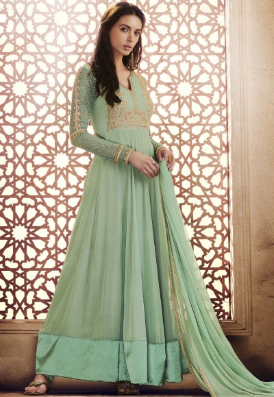 Green georgette straight cut salwar 1040B