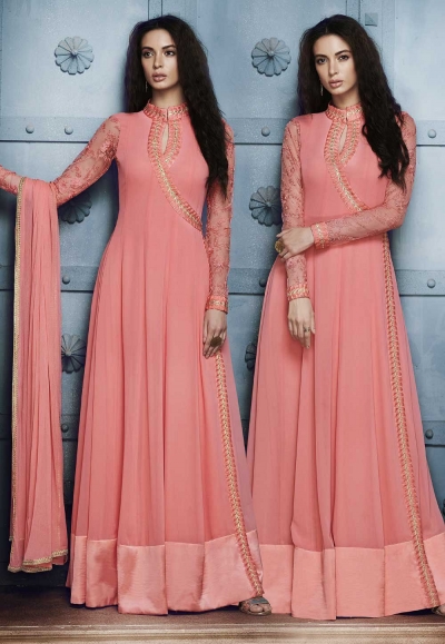 Peach georgette straight cut salwar 1041B