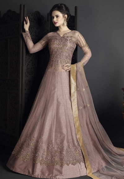 Onion pink net wedding ghagra choli style 10007