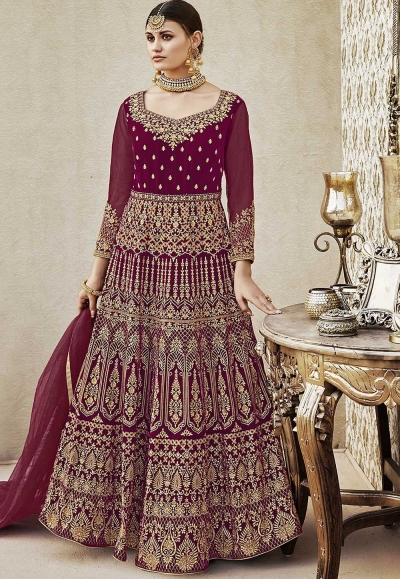 Purple color velvet wedding anarkali 4401