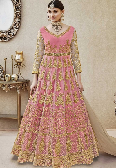 Pink color net wedding anarkali 4404