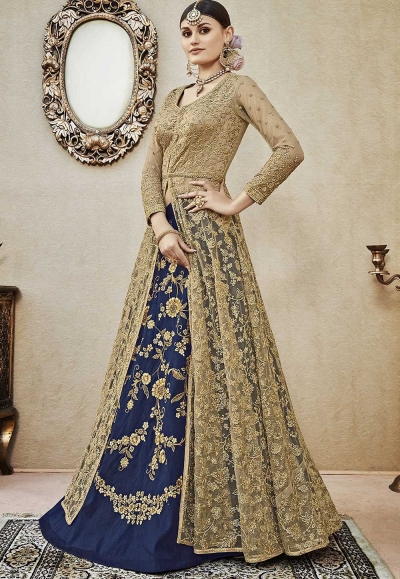 Beige net lehenga style party wear lehenga kameez 4407