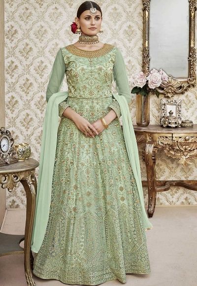 Green color net wedding anarkali 4408