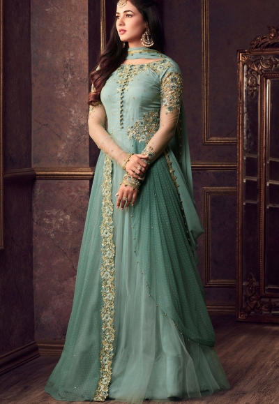 Sonal Chauhan sea green net wedding anarkali