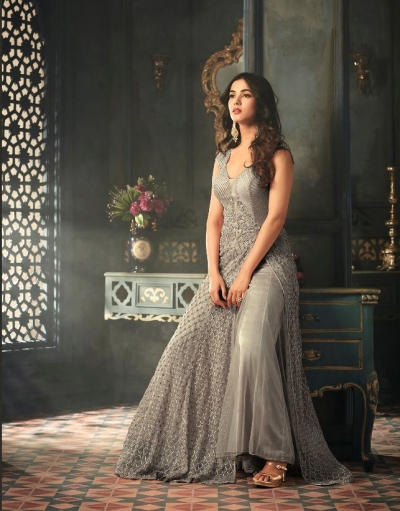 Sonal Chauhan Grey net wedding anarkali